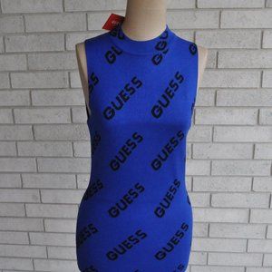 Guess royal blue Jourdan logo knit mini dress NWT